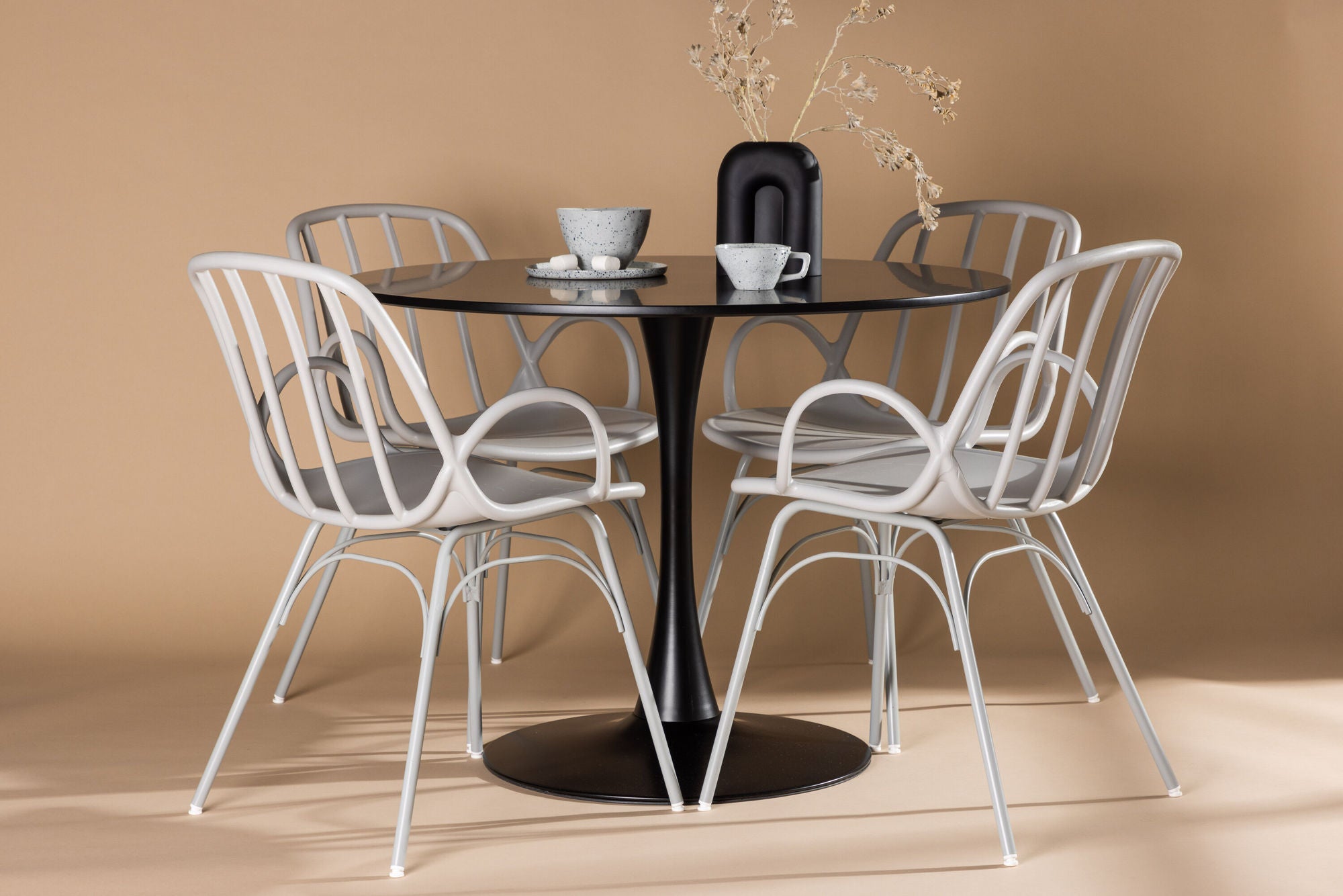 Venture Home Glade spisebord - Black / Black MDF +Dyrön Spisebordsstol - Greige Polypropylene _4