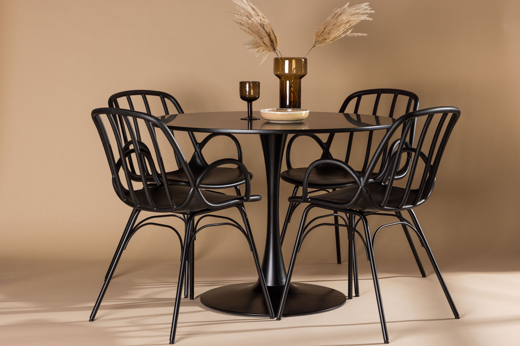 Venture Home Glade spisebord - Black / Black MDF +Dyrön Spisebordsstol - Black Polypropylene _4