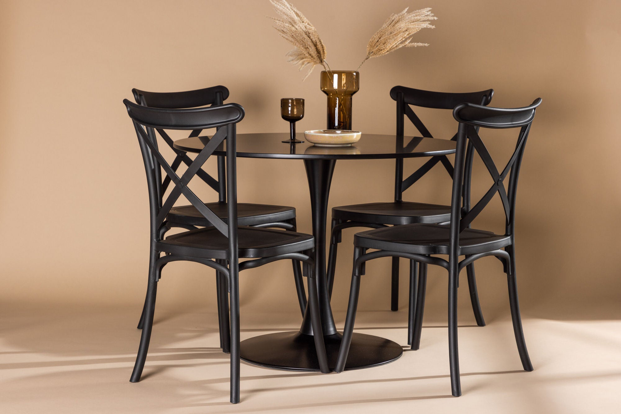 Venture Home Glade spisebord - Black / Black MDF +Crosett Spisebordsstol - Matte Black / Matte Black Plastic _4