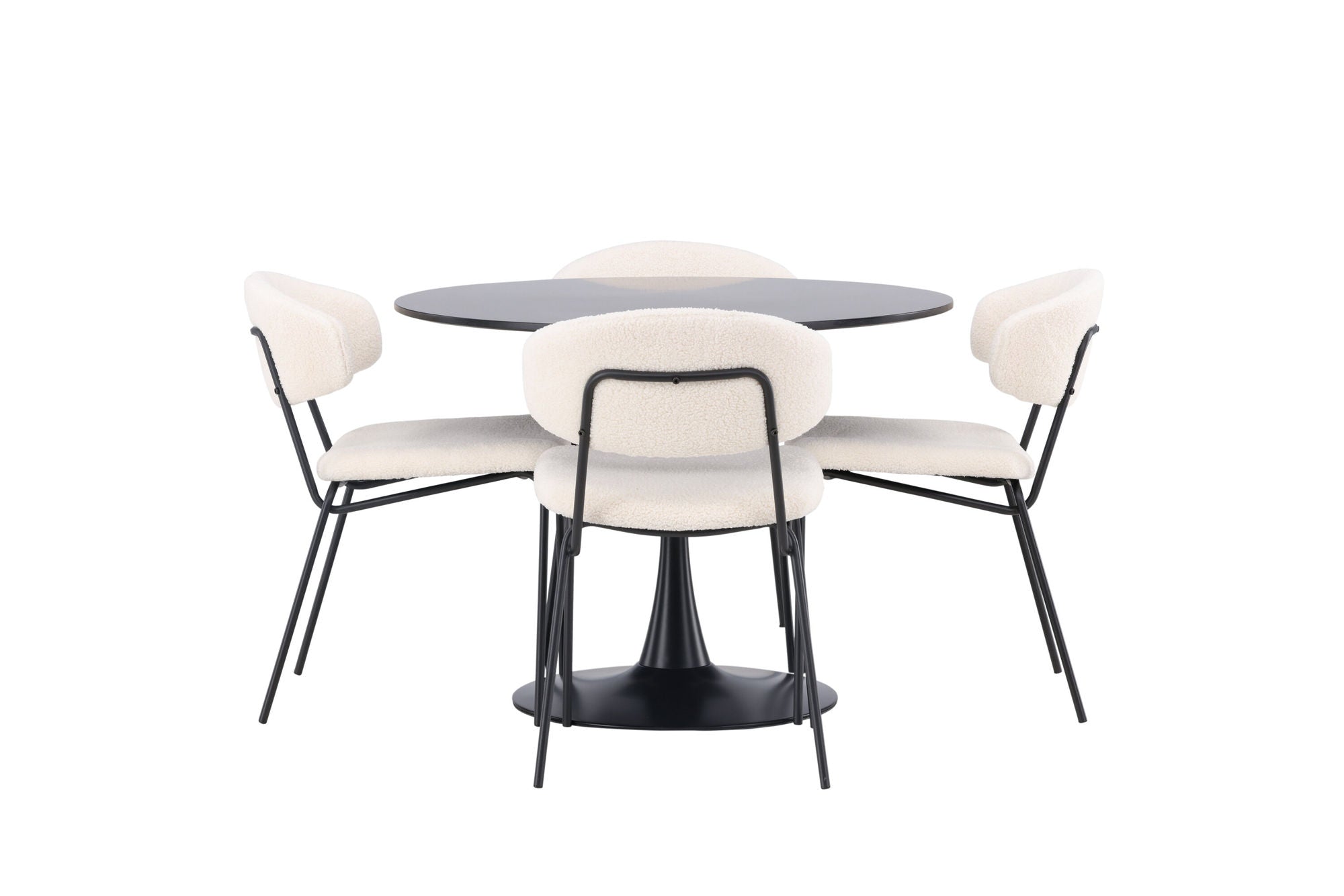 Venture Home Glade spisebord - Black / Black MDF +Chico Spisebordsstol - Black / White Boucle _4