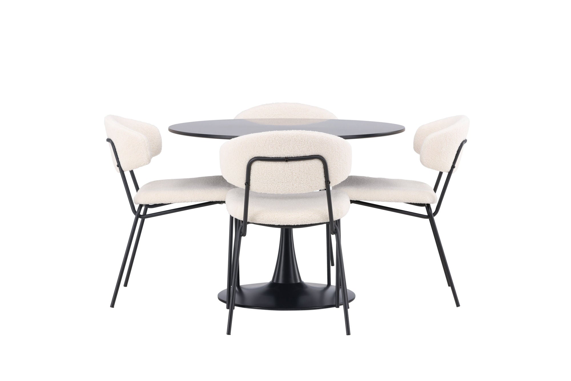 Venture Home Glade spisebord - Black / Black MDF +Chico Spisebordsstol - Black / White Boucle _4
