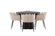 Venture Home OliviaDiningbord-Black/BlackVeneer+Limhamnstol-Black/BeigeVelvet_4
