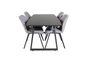 Venture Home Inca Extentionbord - Black top / black Legs+Gemma Spisebordsstol - Black Legs - Grey Fabric_4