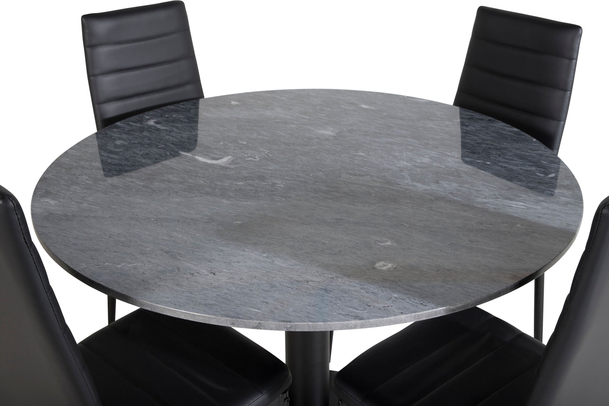 Venture Home Estelle rund spisebord ø106 H75 - Black / Black+Slim High Back Spisebordsstol - Black Legs - Black PU_4