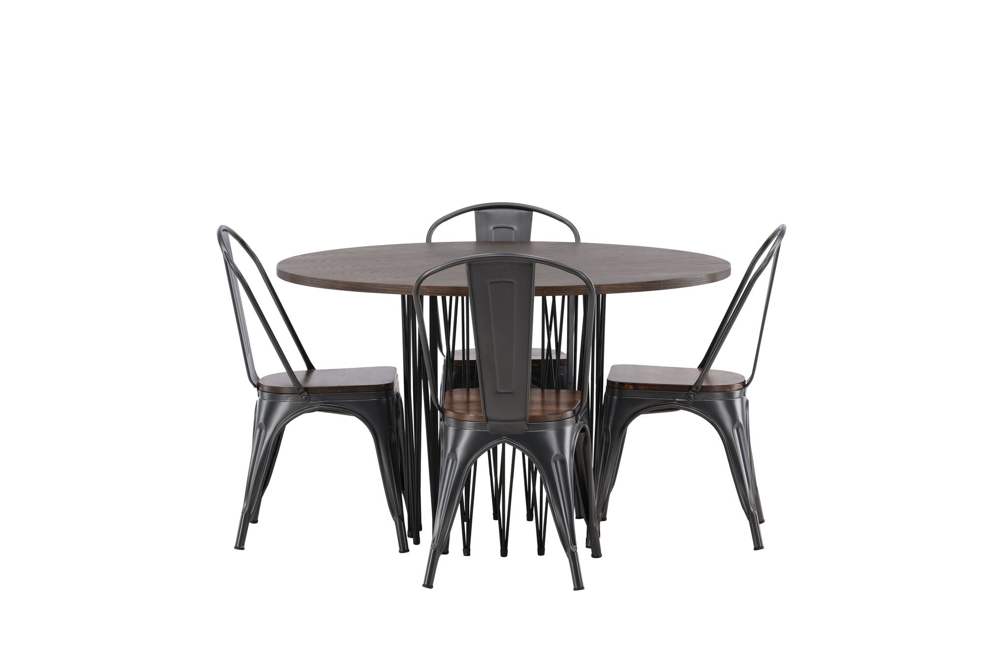 Venture Home Stone round spisebord - Black / Mocca Veneer +Tempe Spisebordsstol - Dark grey / Dark Brown MDF _4