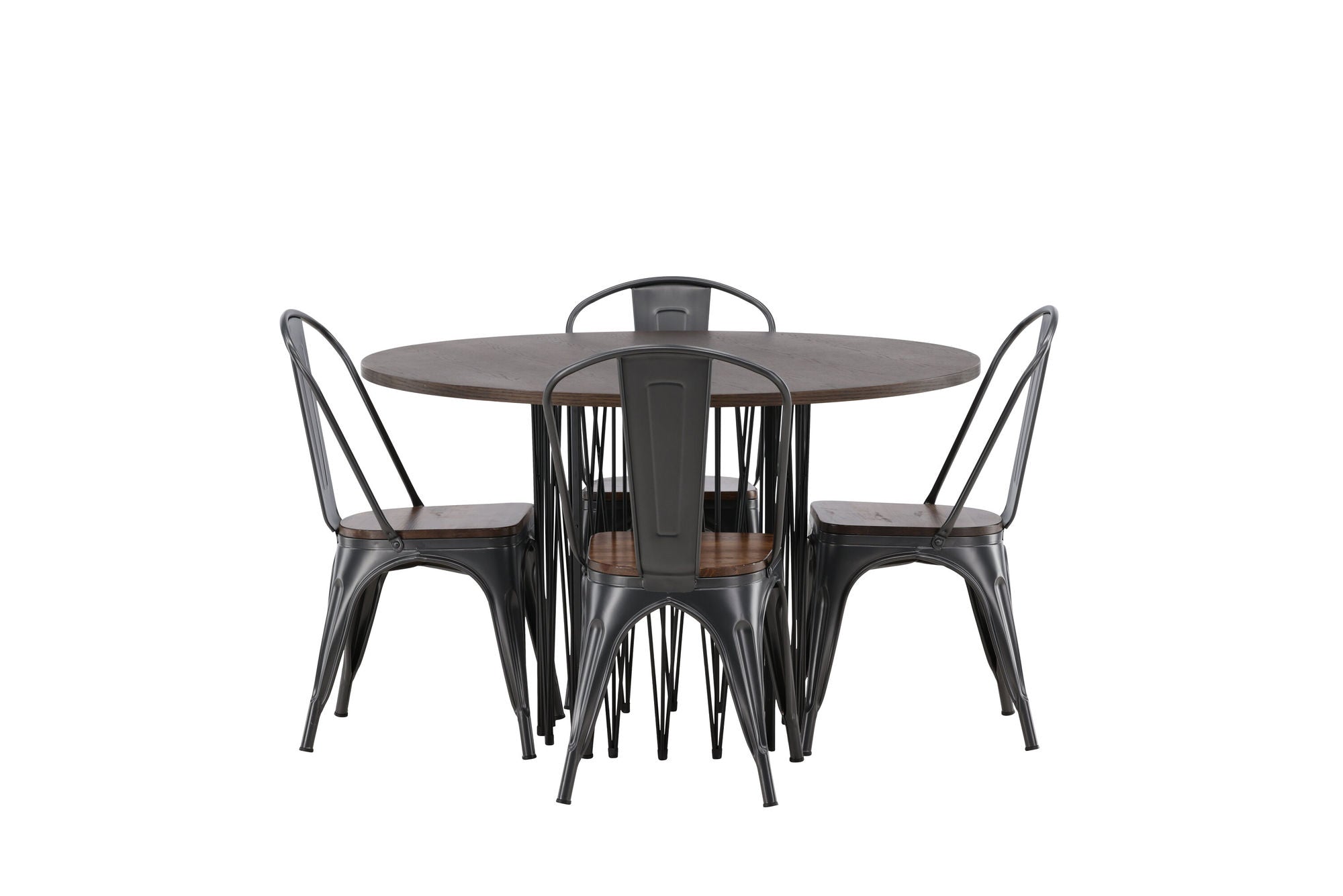 Venture Home Stone round spisebord - Black / Mocca Veneer +Tempe Spisebordsstol - Dark grey / Dark Brown MDF _4