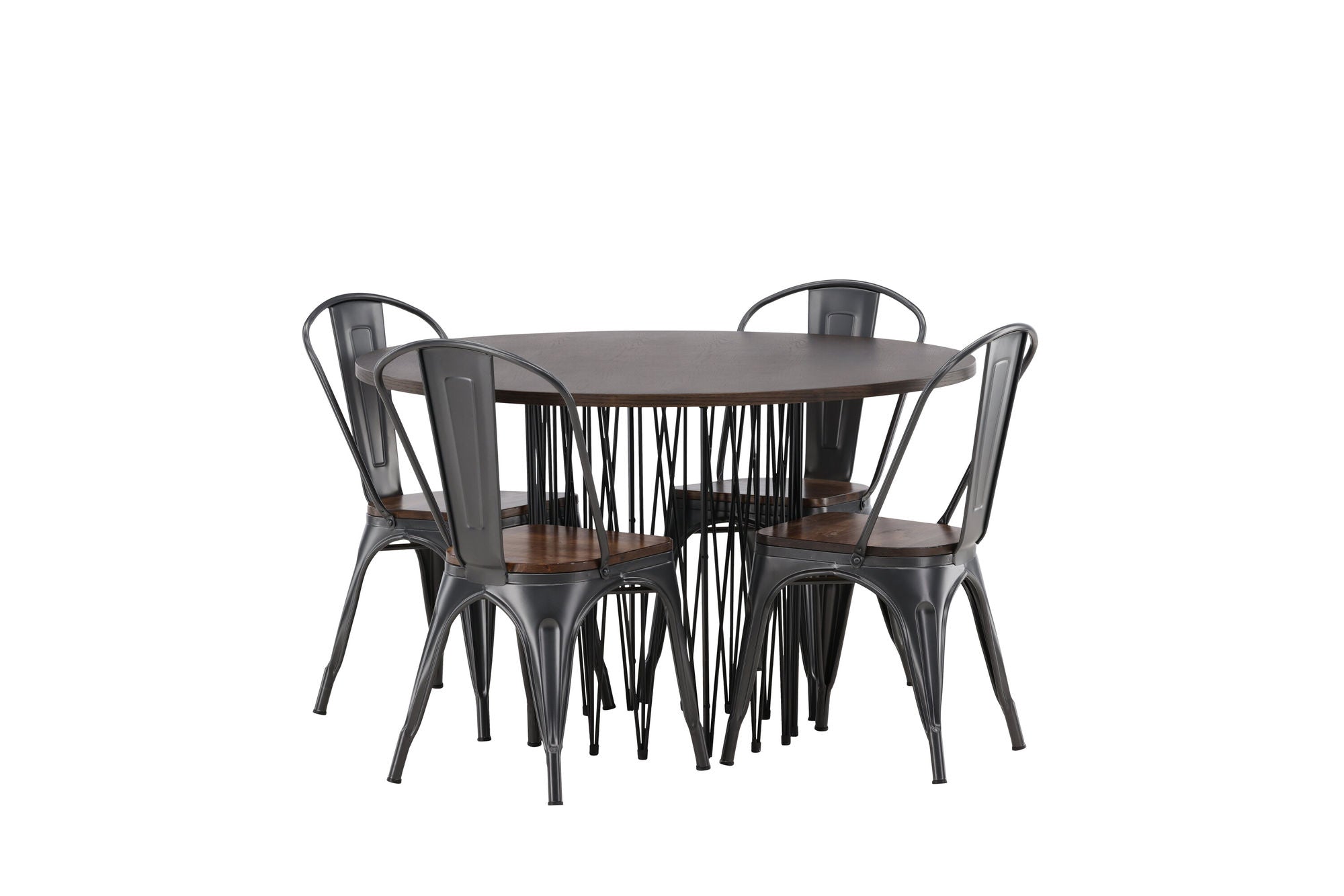 Venture Home Stone round spisebord - Black / Mocca Veneer +Tempe Spisebordsstol - Dark grey / Dark Brown MDF _4