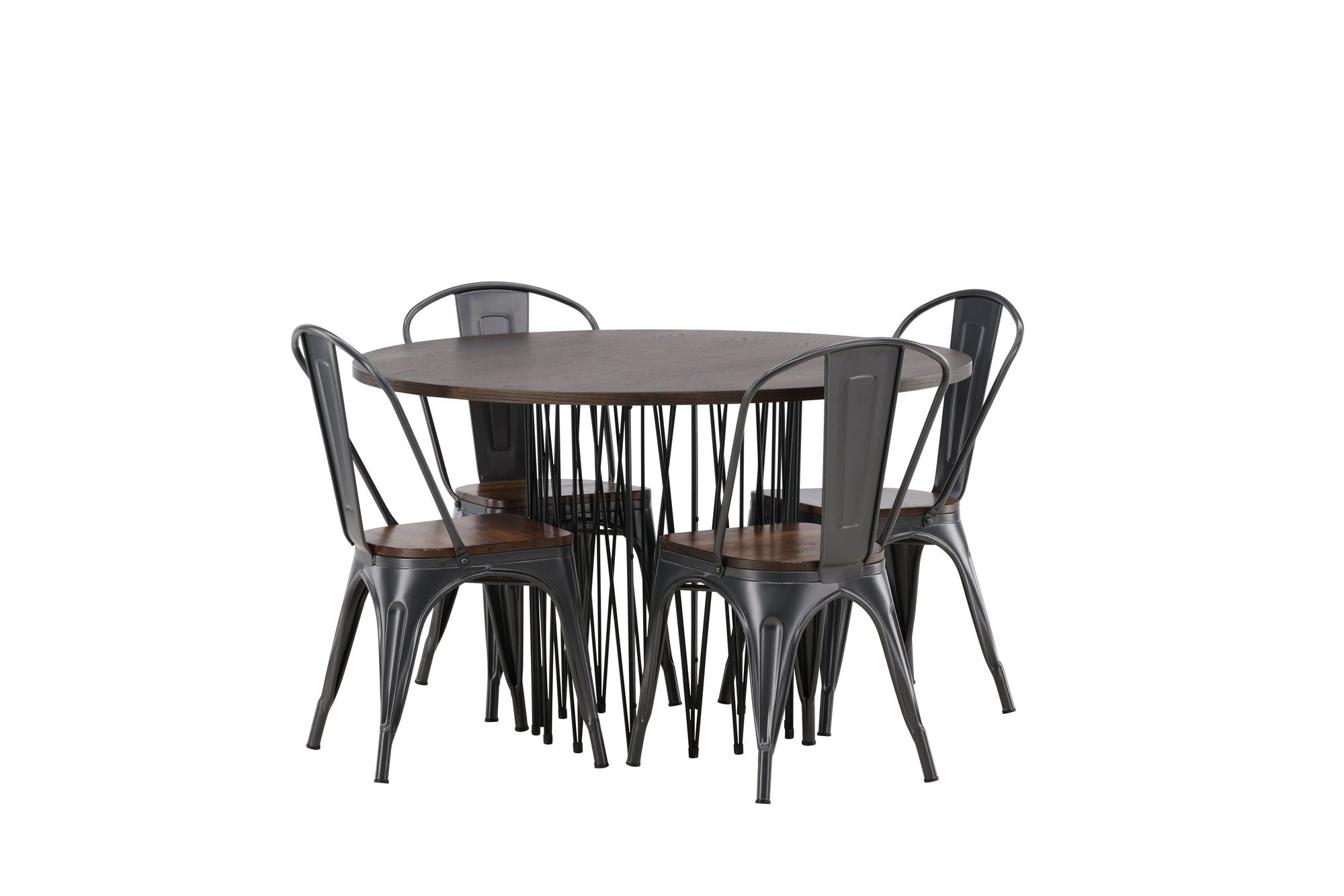 Venture Home Stone round spisebord - Black / Mocca Veneer +Tempe Spisebordsstol - Dark grey / Dark Brown MDF _4
