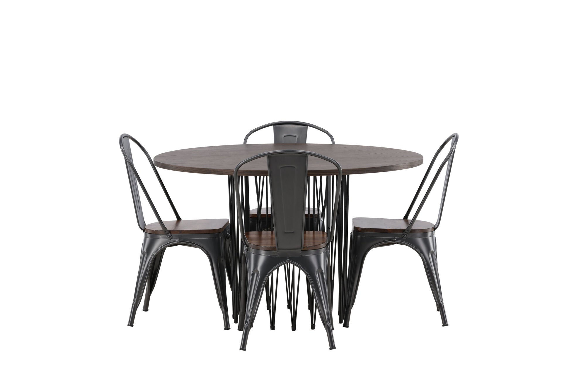 Venture Home Stone round spisebord - Black / Mocca Veneer +Tempe Spisebordsstol - Dark grey / Dark Brown MDF _4