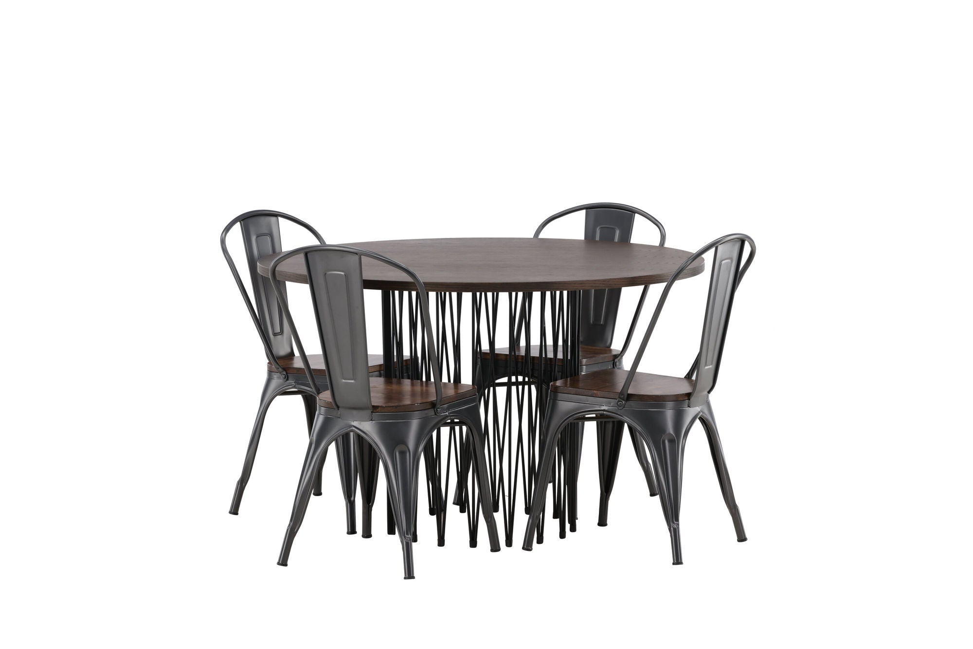 Venture Home Stone round spisebord - Black / Mocca Veneer +Tempe Spisebordsstol - Dark grey / Dark Brown MDF _4