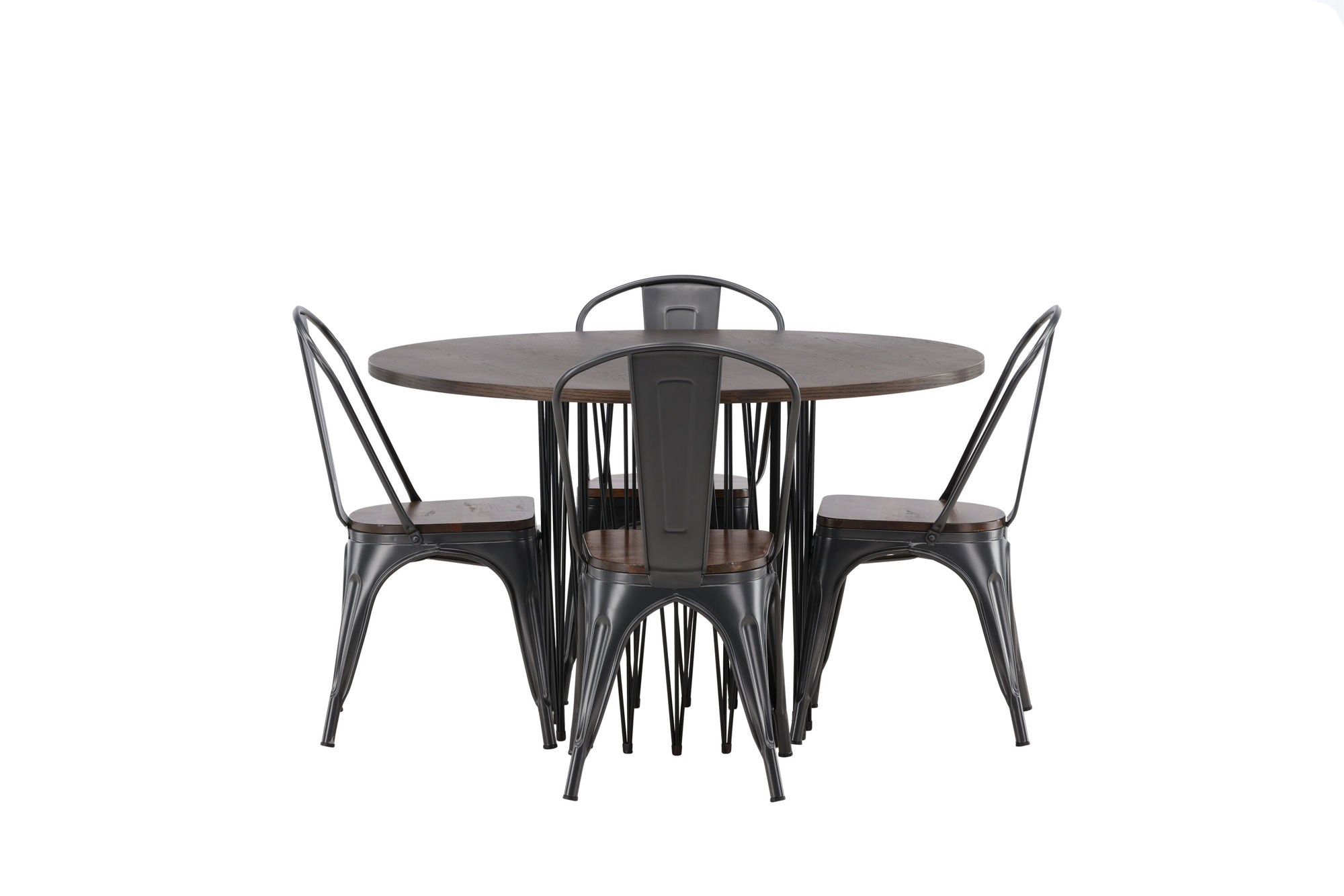 Venture Home Stone round spisebord - Black / Mocca Veneer +Tempe Spisebordsstol - Dark grey / Dark Brown MDF _4