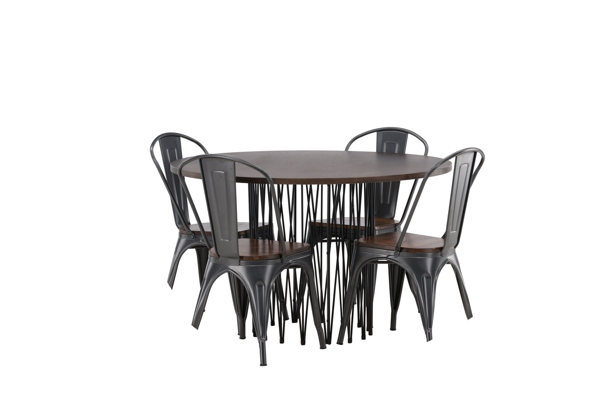 Venture Home Stone round spisebord - Black / Mocca Veneer +Tempe Spisebordsstol - Dark grey / Dark Brown MDF _4