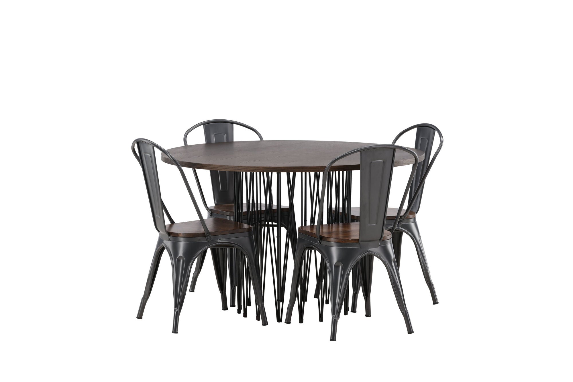 Venture Home Stone round spisebord - Black / Mocca Veneer +Tempe Spisebordsstol - Dark grey / Dark Brown MDF _4