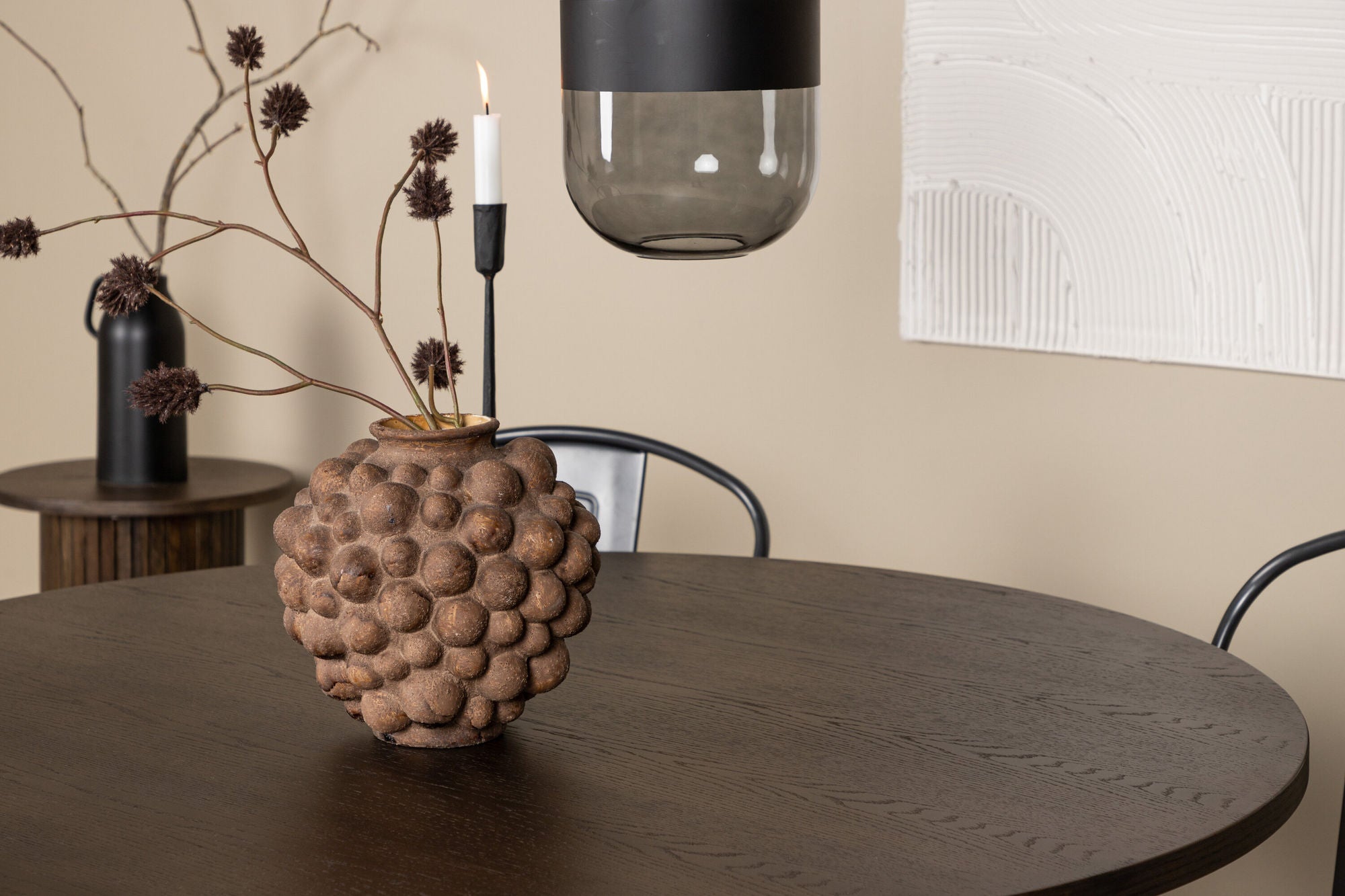 Venture Home Stone round spisebord - Black / Mocca Veneer +Tempe Spisebordsstol - Dark grey / Dark Brown MDF _4