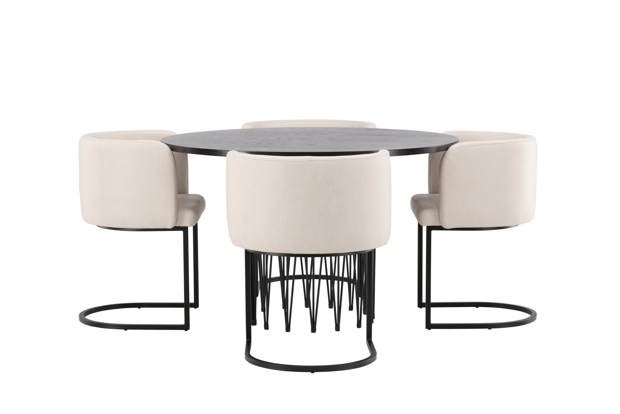 Venture Home Stone round spisebord - Black / Mocca Veneer +Simrishman Spisebordsstol - Black / Beige TC-fabric _4