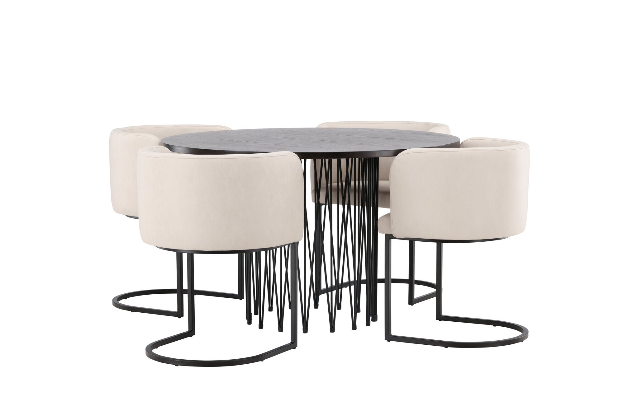 Venture Home Stone round spisebord - Black / Mocca Veneer +Simrishman Spisebordsstol - Black / Beige TC-fabric _4