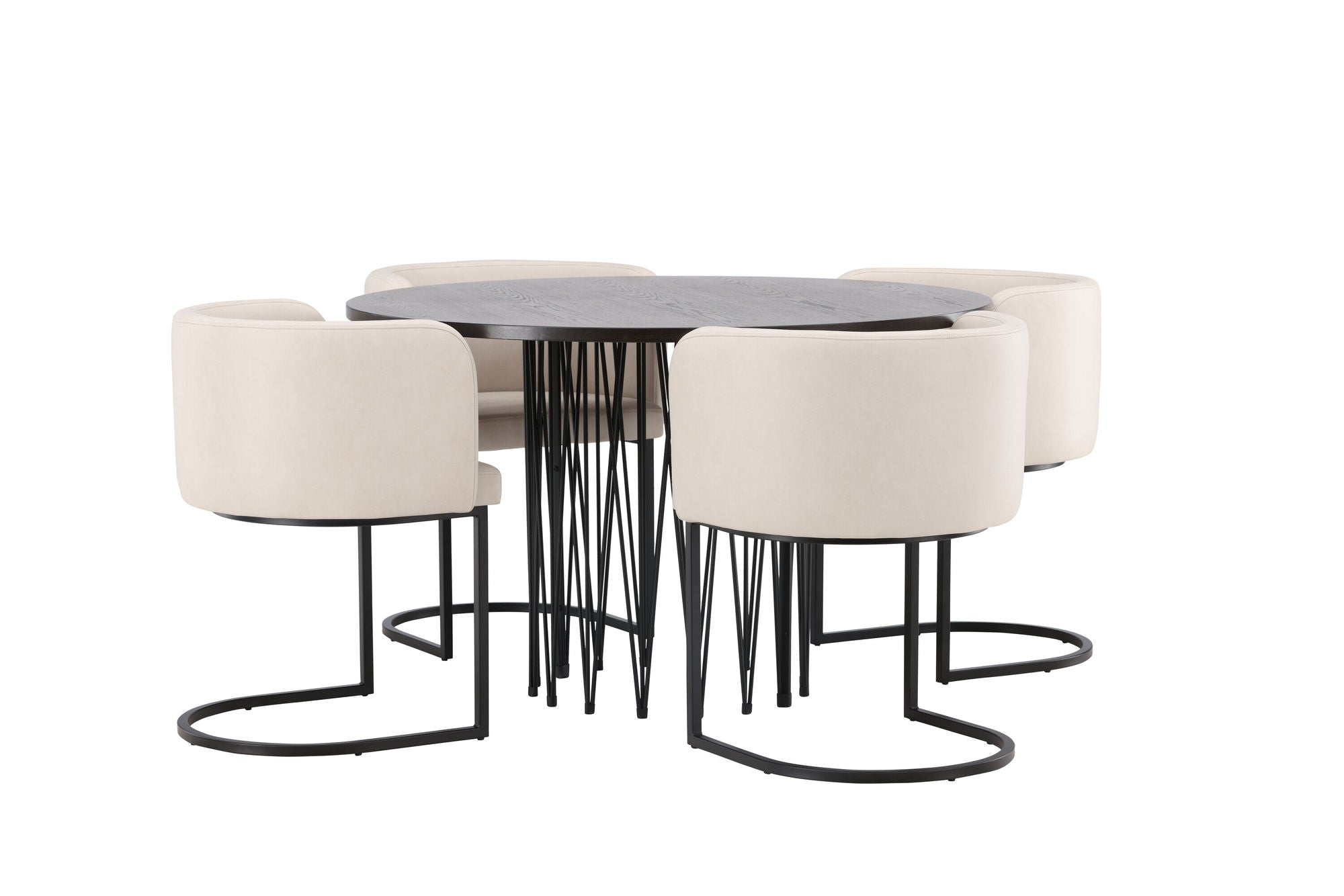 Venture Home Stone round spisebord - Black / Mocca Veneer +Simrishman Spisebordsstol - Black / Beige TC-fabric _4