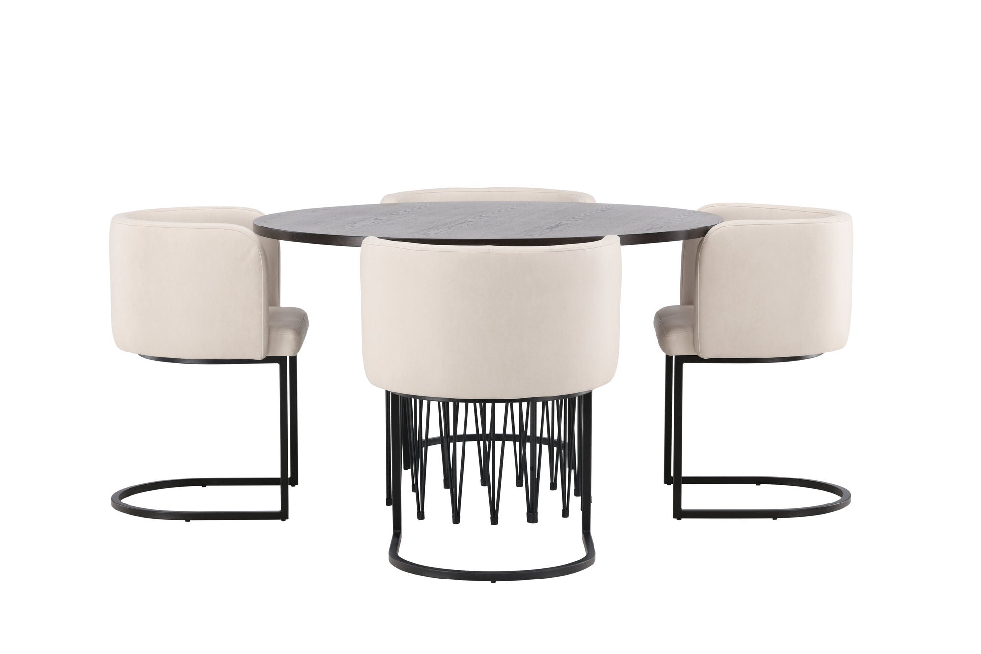 Venture Home Stone round spisebord - Black / Mocca Veneer +Simrishman Spisebordsstol - Black / Beige TC-fabric _4