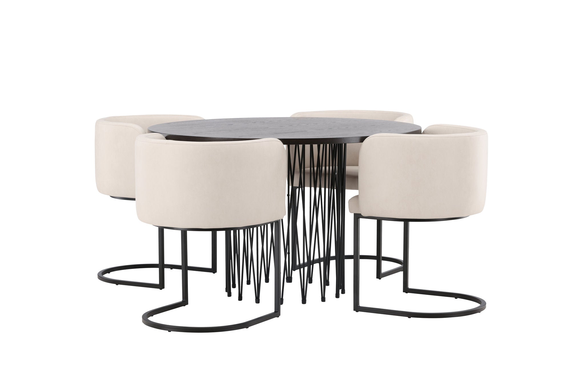 Venture Home Stone round spisebord - Black / Mocca Veneer +Simrishman Spisebordsstol - Black / Beige TC-fabric _4