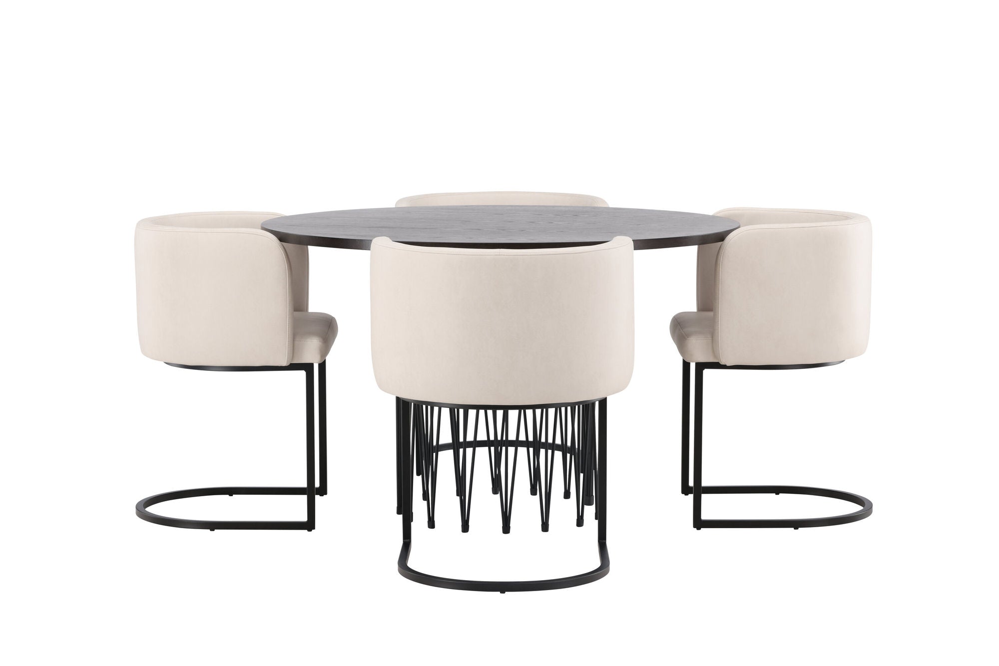 Venture Home Stone round spisebord - Black / Mocca Veneer +Simrishman Spisebordsstol - Black / Beige TC-fabric _4