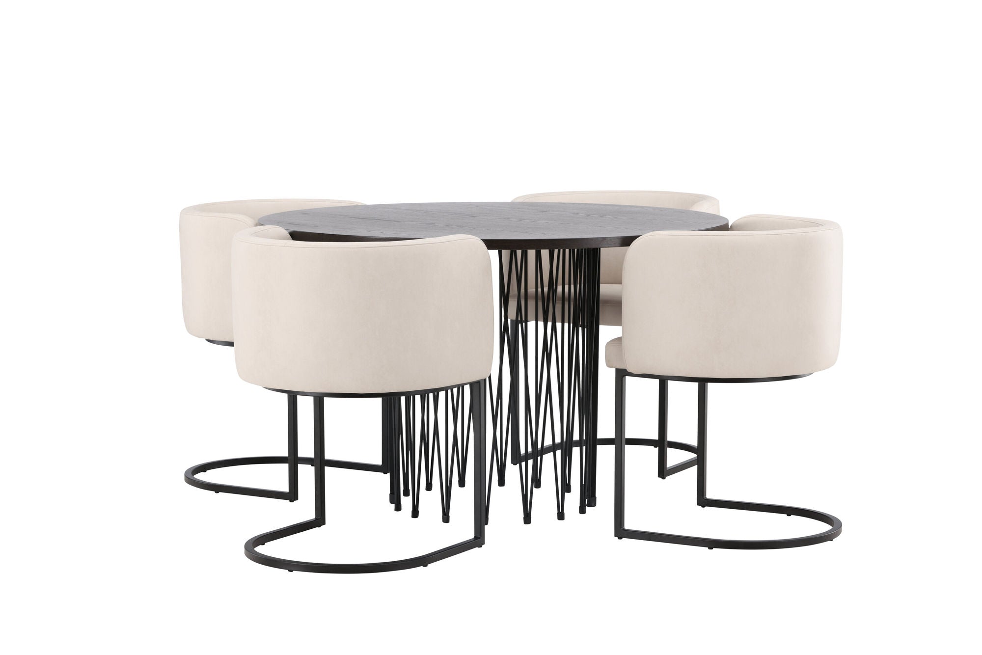 Venture Home Stone round spisebord - Black / Mocca Veneer +Simrishman Spisebordsstol - Black / Beige TC-fabric _4