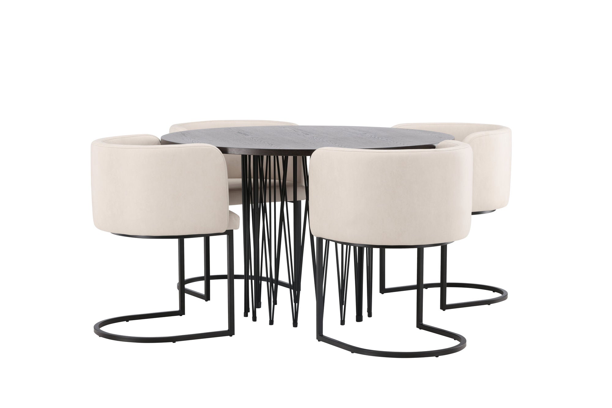 Venture Home Stone round spisebord - Black / Mocca Veneer +Simrishman Spisebordsstol - Black / Beige TC-fabric _4