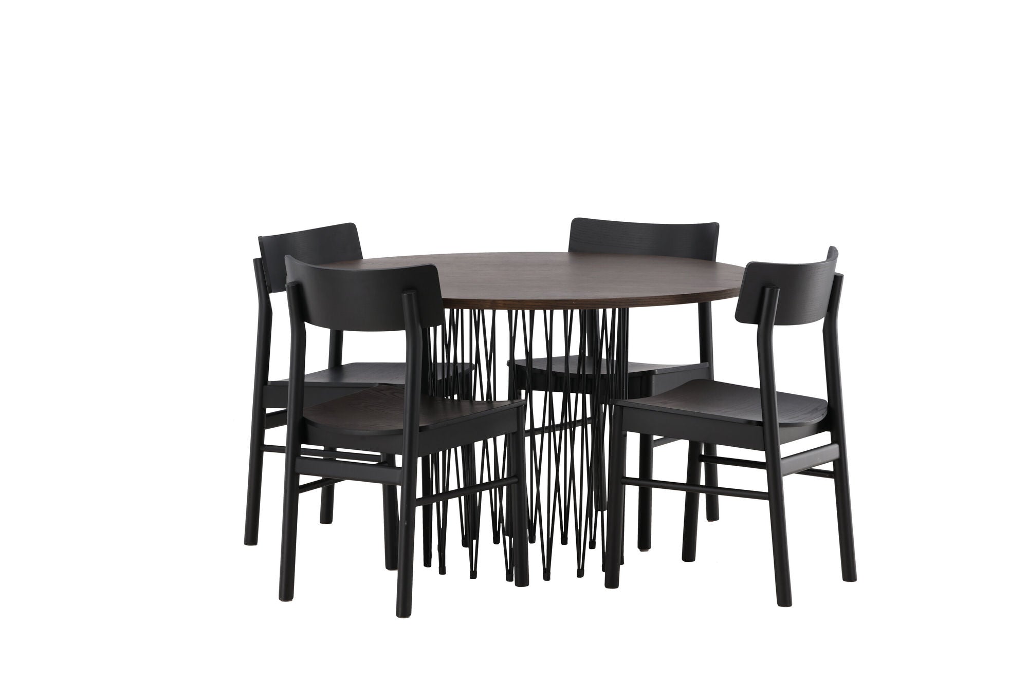 Venture Home Stone round spisebord - Black / Mocca Veneer +Montros Spisebordsstol - Natural / Natural Rubberwood _4
