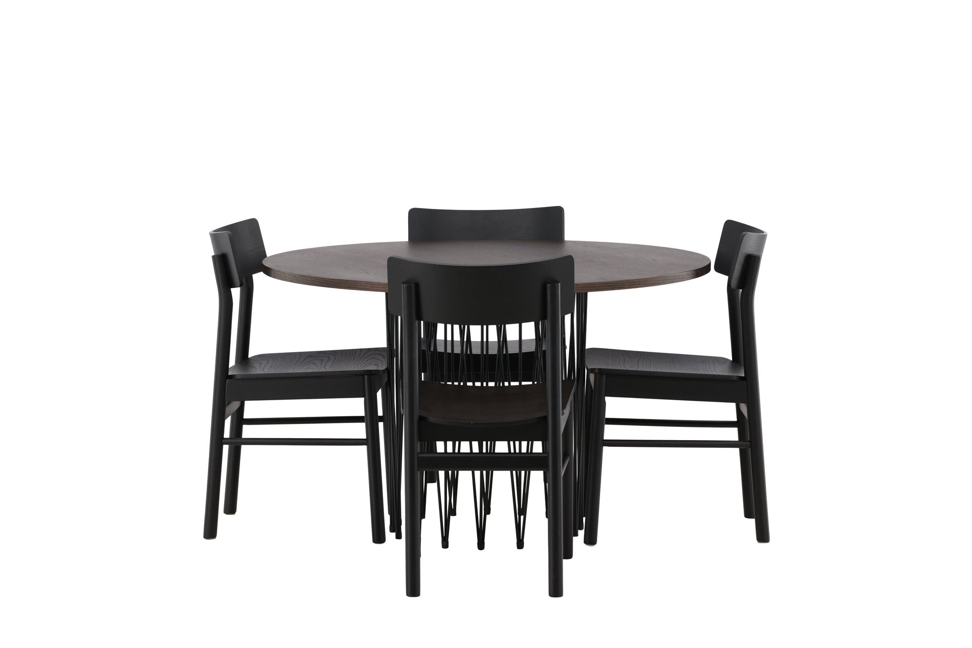 Venture Home Stone round spisebord - Black / Mocca Veneer +Montros Spisebordsstol - Natural / Natural Rubberwood _4