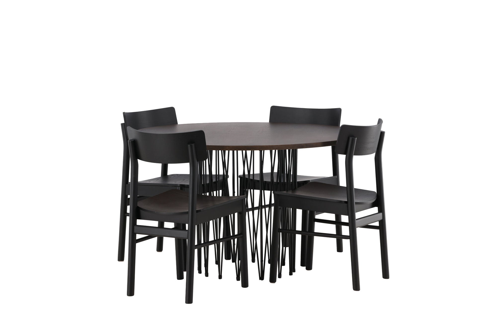 Venture Home Stone round spisebord - Black / Mocca Veneer +Montros Spisebordsstol - Natural / Natural Rubberwood _4