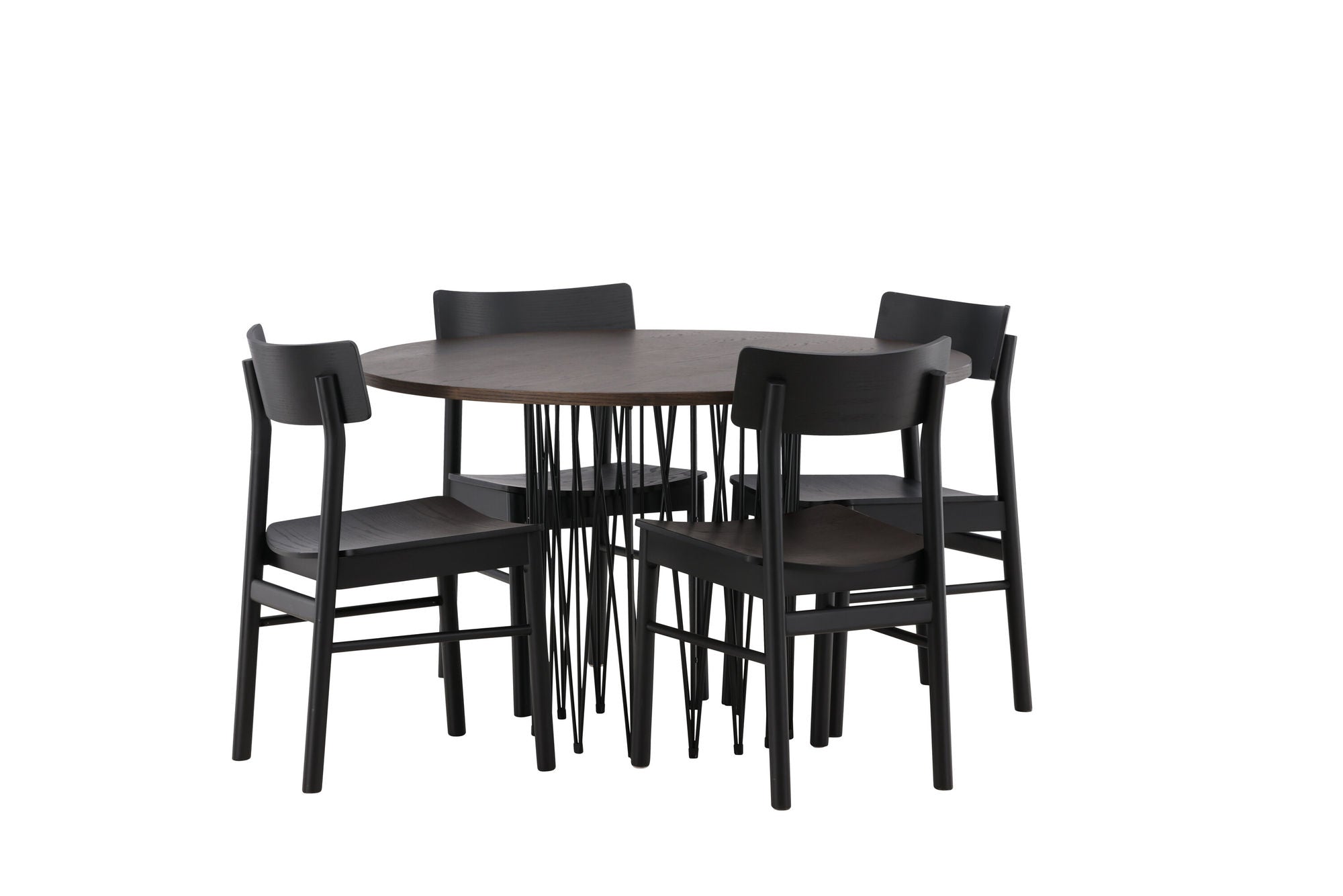 Venture Home Stone round spisebord - Black / Mocca Veneer +Montros Spisebordsstol - Natural / Natural Rubberwood _4
