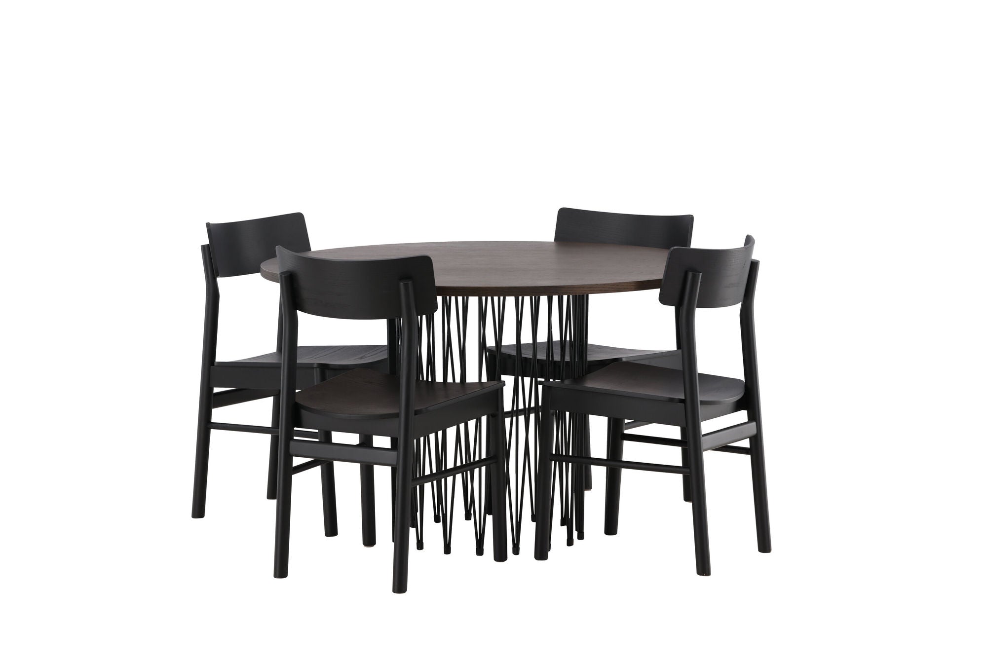 Venture Home Stone round spisebord - Black / Mocca Veneer +Montros Spisebordsstol - Natural / Natural Rubberwood _4