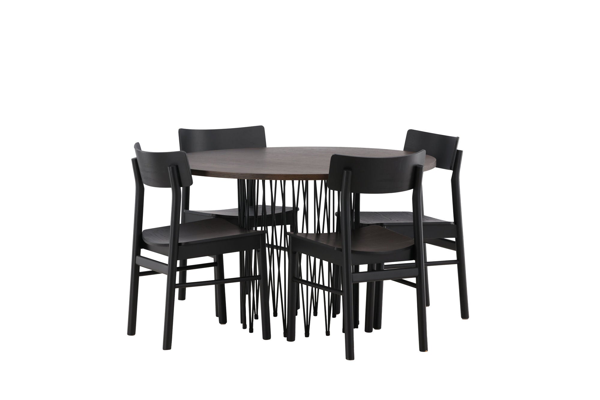 Venture Home Stone round spisebord - Black / Mocca Veneer +Montros Spisebordsstol - Natural / Natural Rubberwood _4