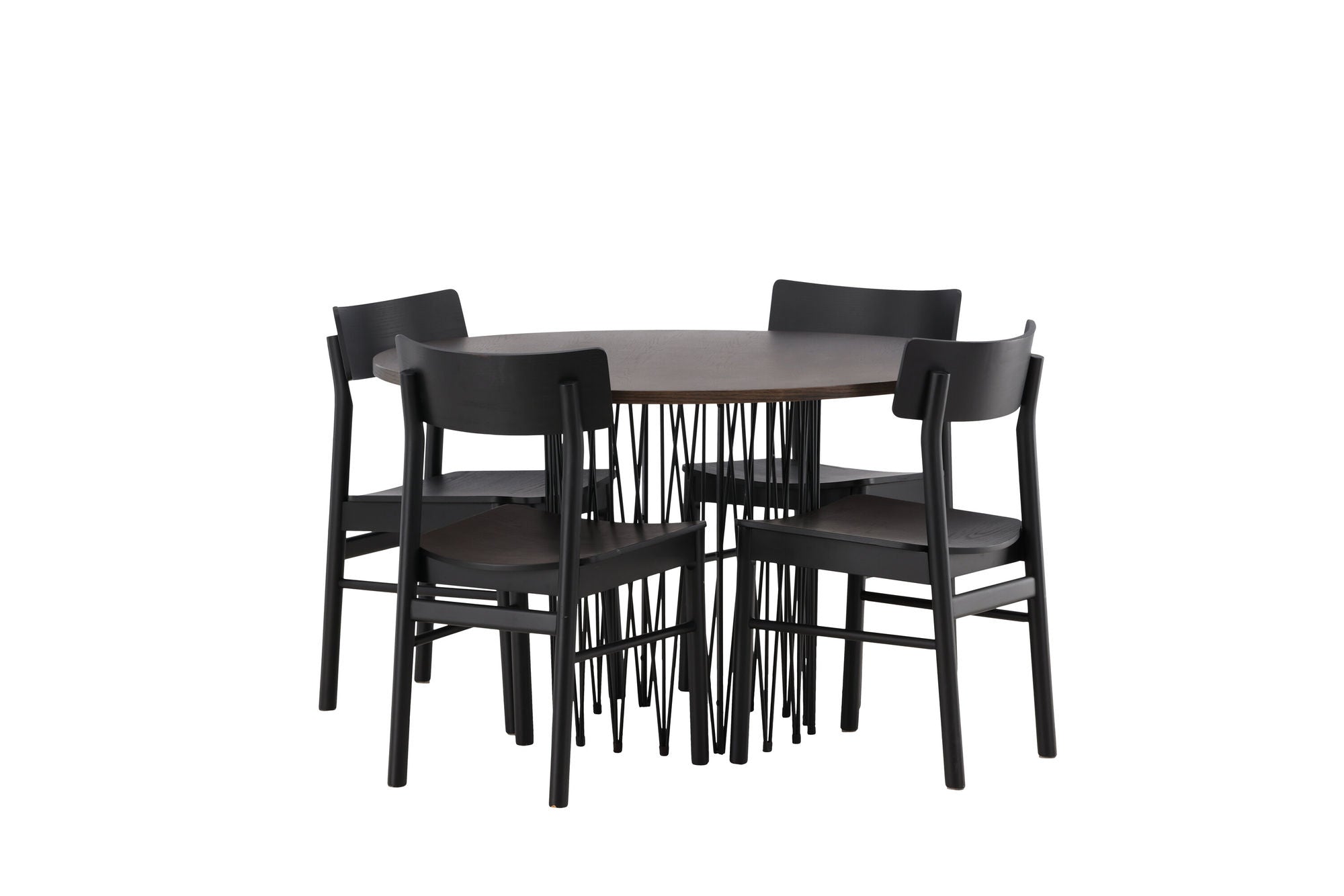 Venture Home Stone round spisebord - Black / Mocca Veneer +Montros Spisebordsstol - Natural / Natural Rubberwood _4