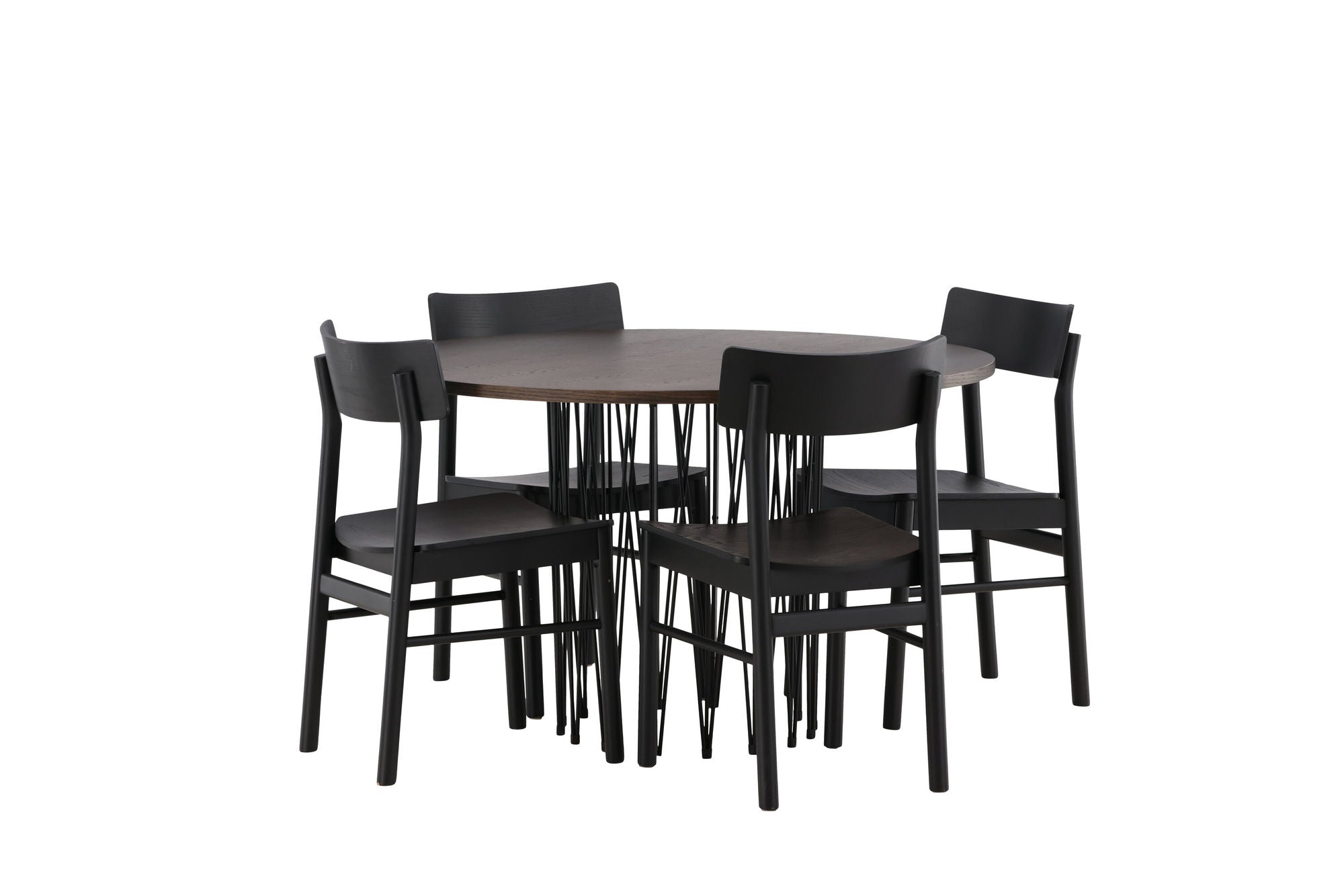 Venture Home Stone round spisebord - Black / Mocca Veneer +Montros Spisebordsstol - Natural / Natural Rubberwood _4