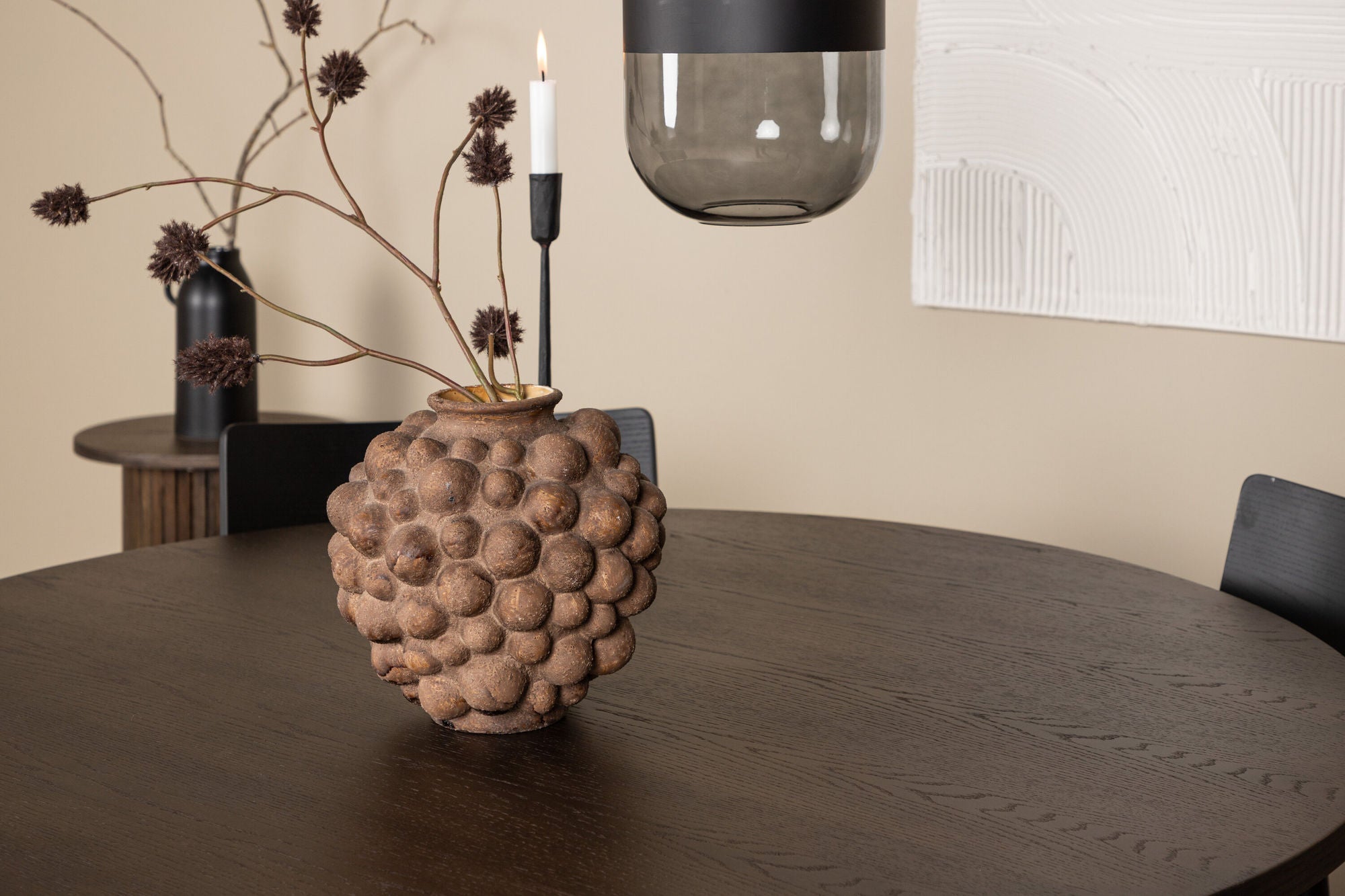 Venture Home Stone round spisebord - Black / Mocca Veneer +Montros Spisebordsstol - Natural / Natural Rubberwood _4