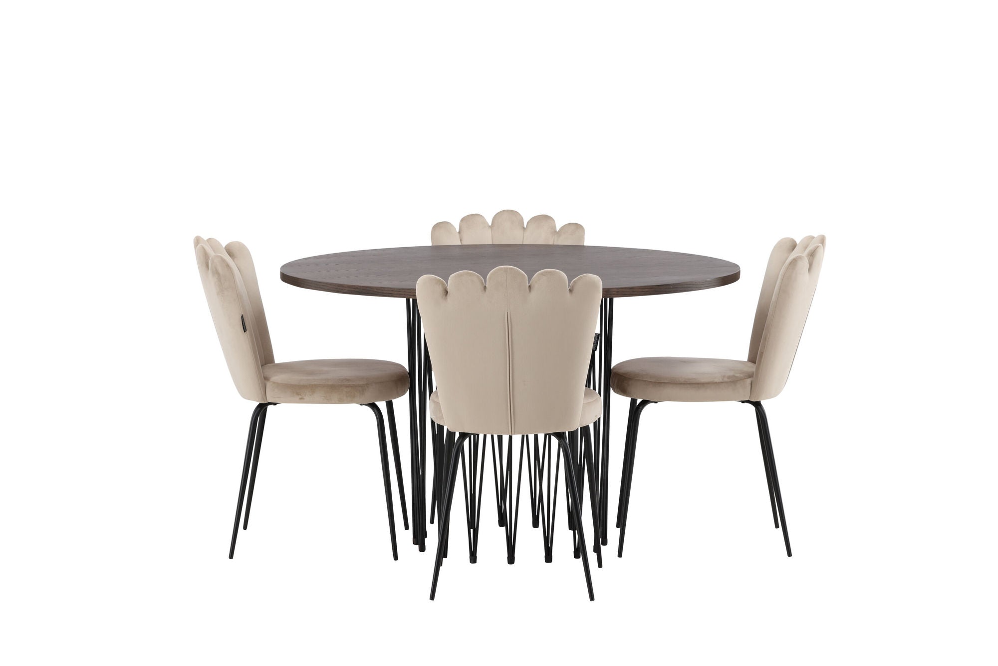 Venture Home Stone round spisebord - Black / Mocca Veneer +Limhamn Light stol - Black / Beige Velvet _4