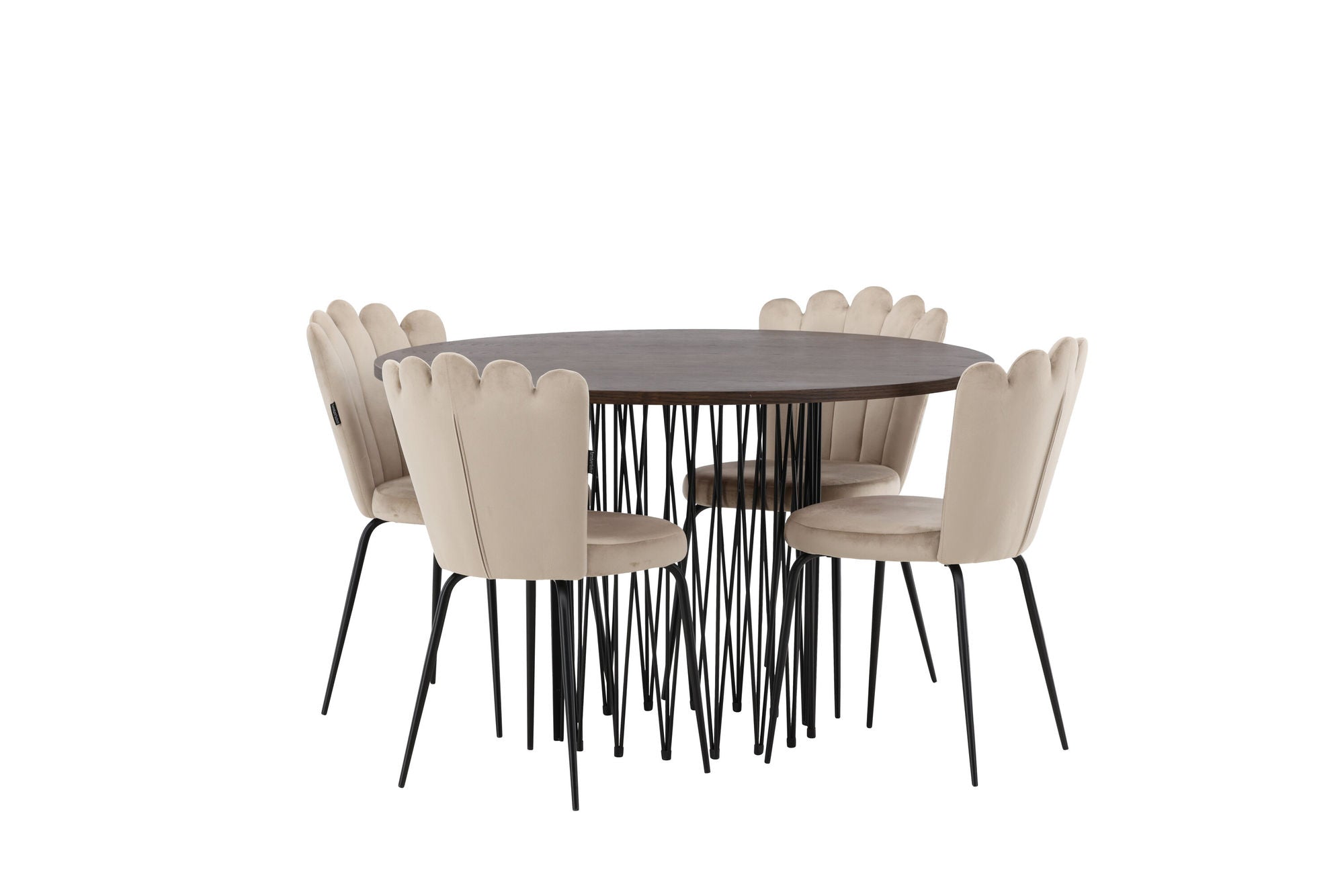 Venture Home Stone round spisebord - Black / Mocca Veneer +Limhamn Light stol - Black / Beige Velvet _4