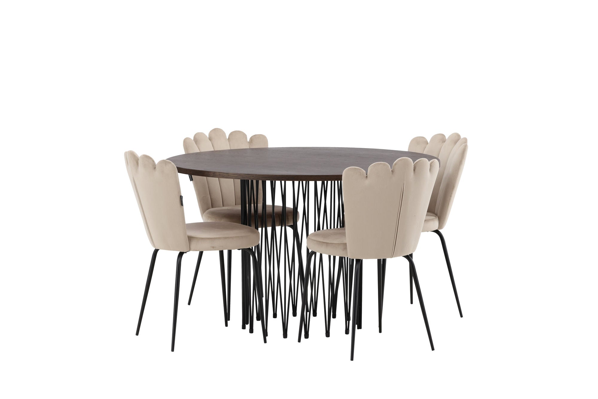 Venture Home Stone round spisebord - Black / Mocca Veneer +Limhamn Light stol - Black / Beige Velvet _4
