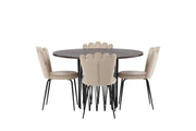 Venture Home Stone round spisebord - Black / Mocca Veneer +Limhamn Light stol - Black / Beige Velvet _4