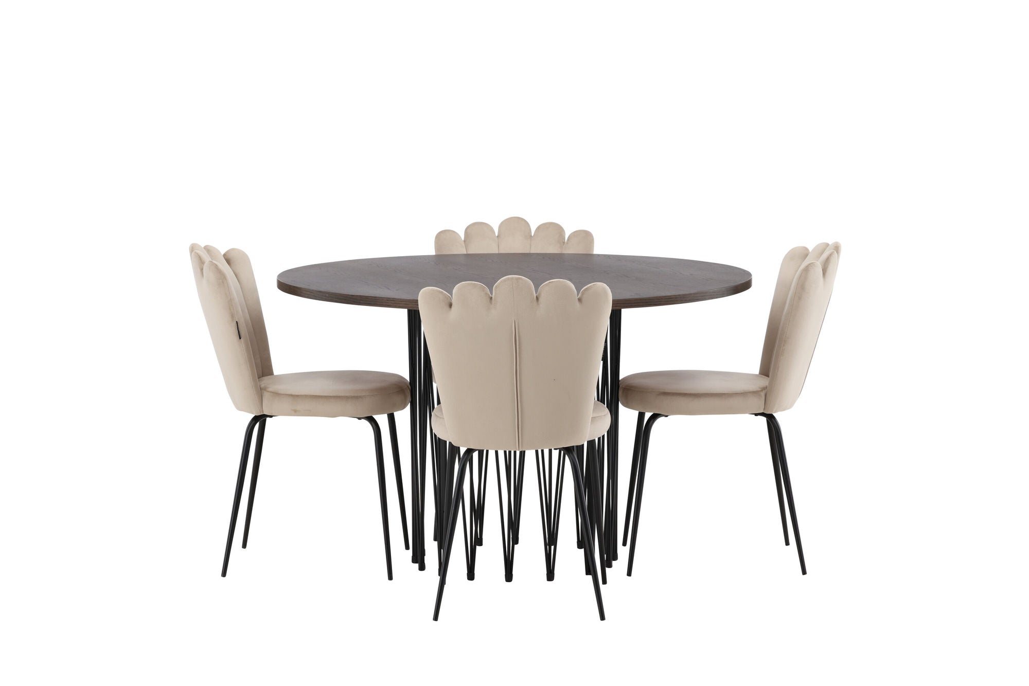 Venture Home Stone round spisebord - Black / Mocca Veneer +Limhamn Light stol - Black / Beige Velvet _4