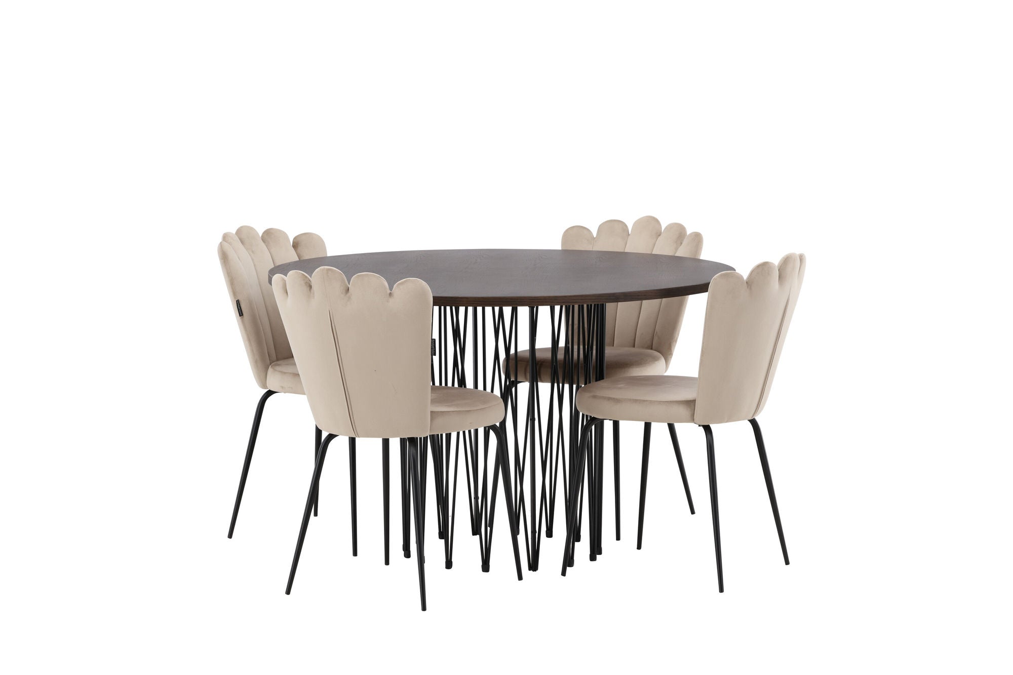 Venture Home Stone round spisebord - Black / Mocca Veneer +Limhamn Light stol - Black / Beige Velvet _4