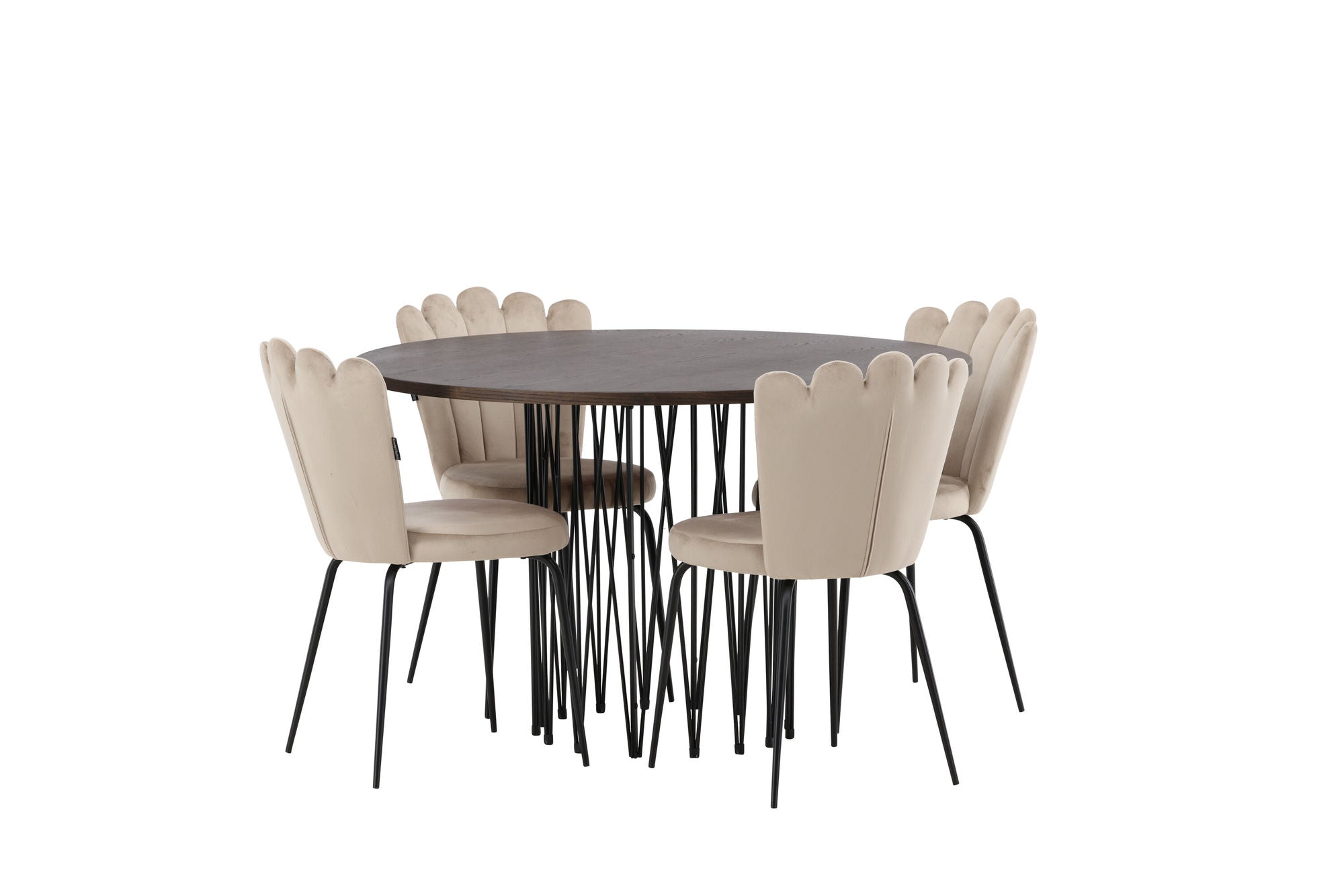 Venture Home Stone round spisebord - Black / Mocca Veneer +Limhamn Light stol - Black / Beige Velvet _4
