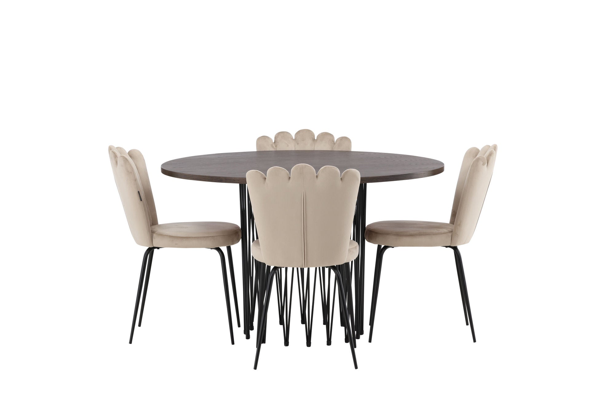 Venture Home Stone round spisebord - Black / Mocca Veneer +Limhamn Light stol - Black / Beige Velvet _4