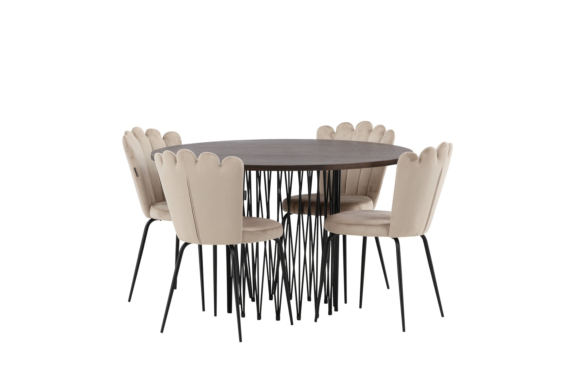 Venture Home Stone round spisebord - Black / Mocca Veneer +Limhamn Light stol - Black / Beige Velvet _4