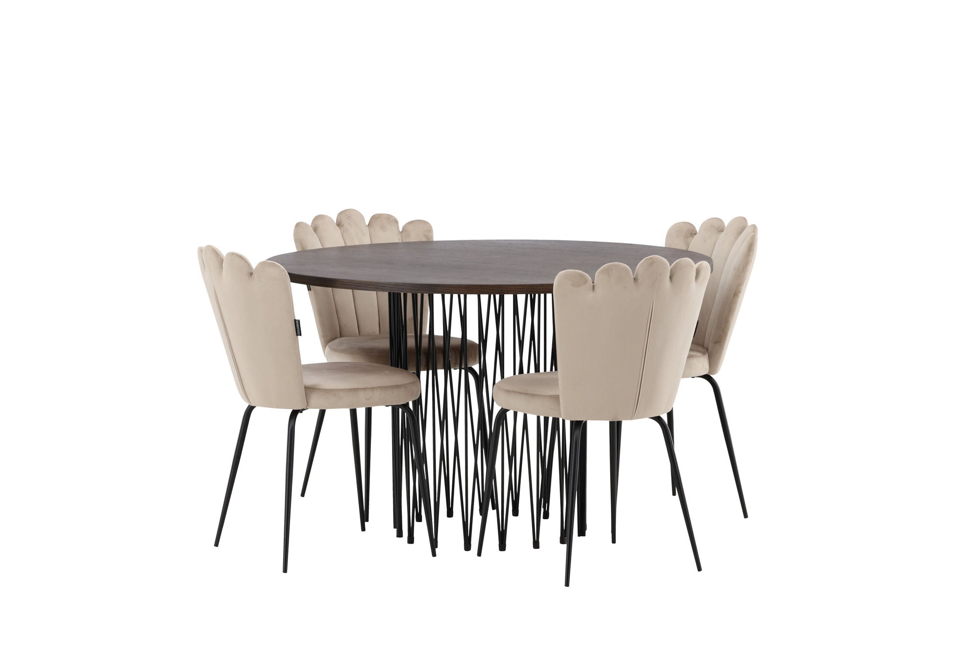 Venture Home Stone round spisebord - Black / Mocca Veneer +Limhamn Light stol - Black / Beige Velvet _4