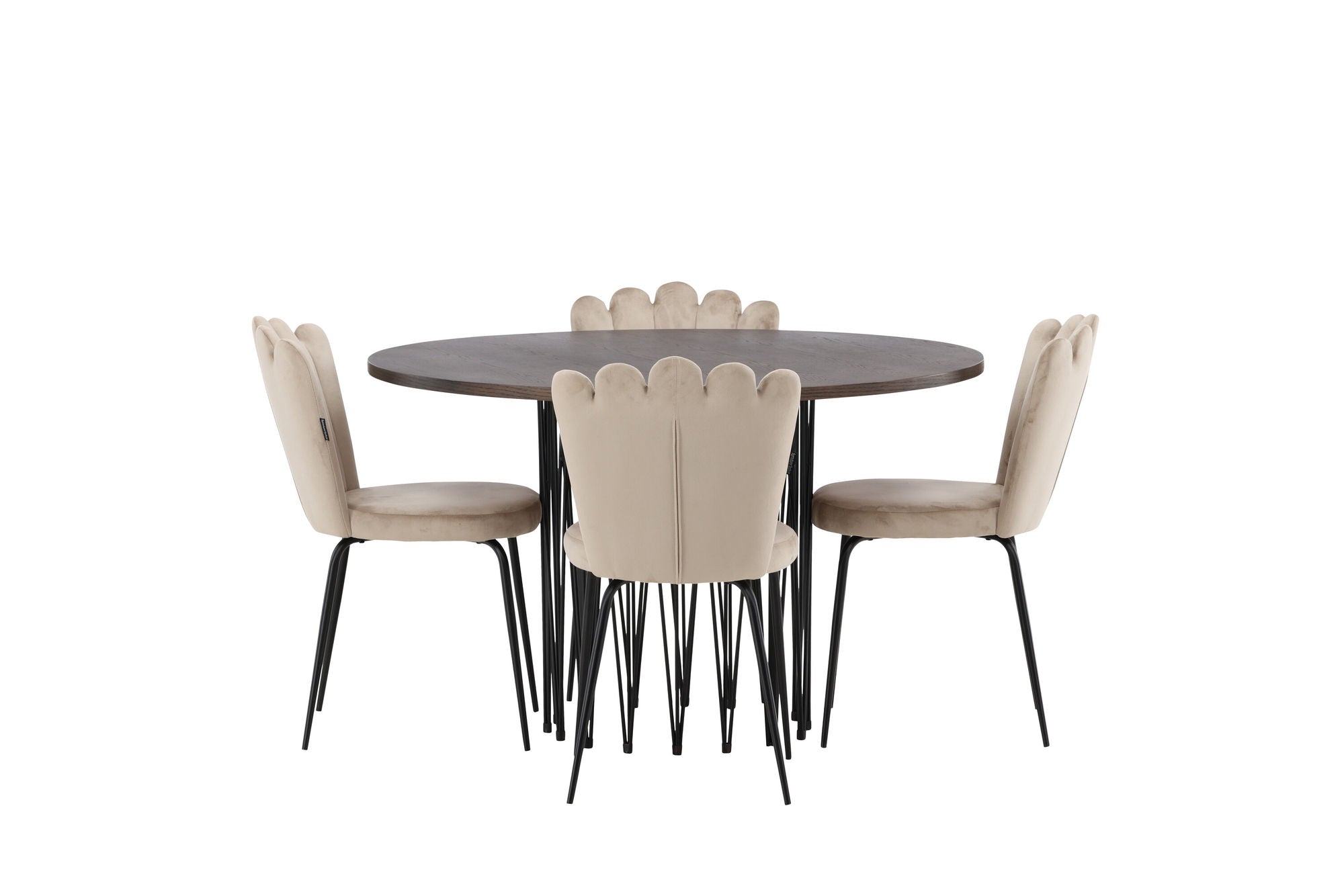 Venture Home Stone round spisebord - Black / Mocca Veneer +Limhamn Light stol - Black / Beige Velvet _4