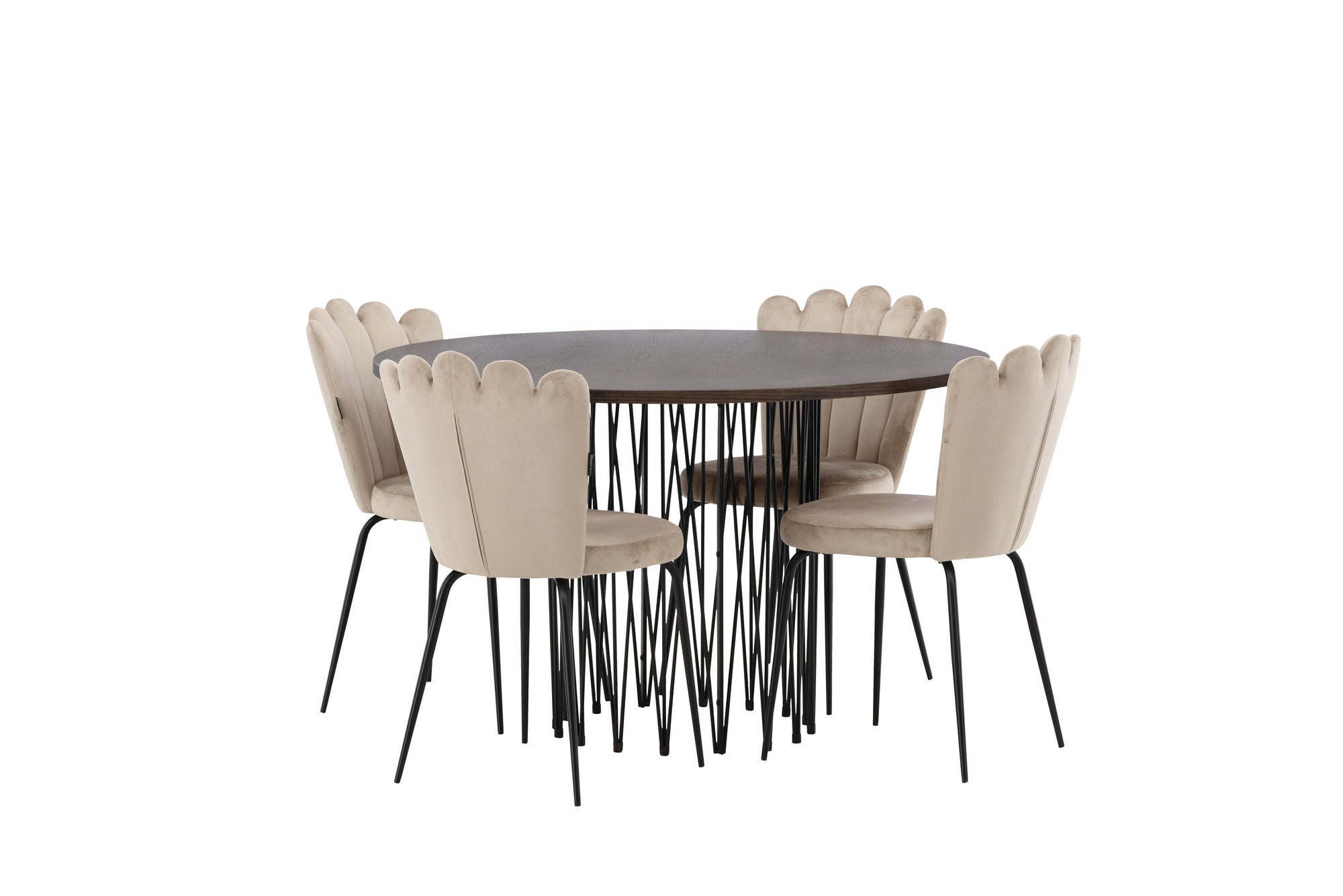 Venture Home Stone round spisebord - Black / Mocca Veneer +Limhamn Light stol - Black / Beige Velvet _4