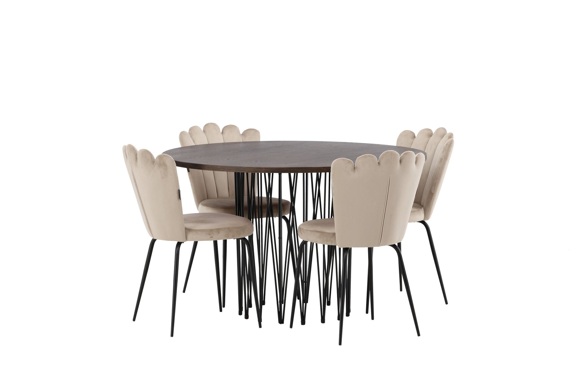 Venture Home Stone round spisebord - Black / Mocca Veneer +Limhamn Light stol - Black / Beige Velvet _4