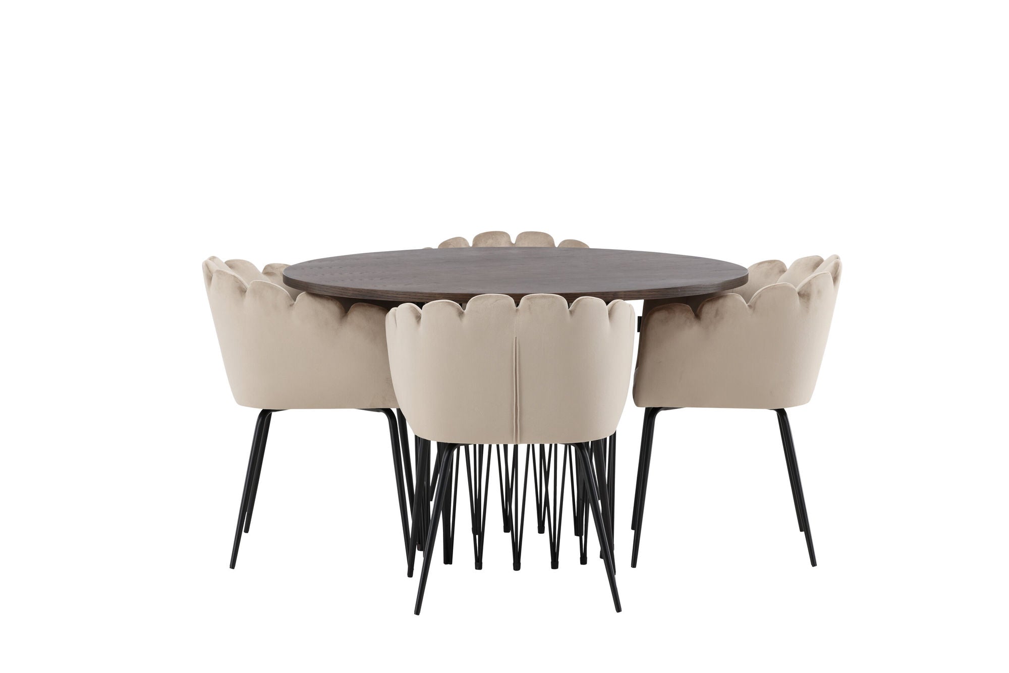 Venture Home Stone round spisebord - Black / Mocca Veneer +Limhamn stol - Black / Beige Velvet _4