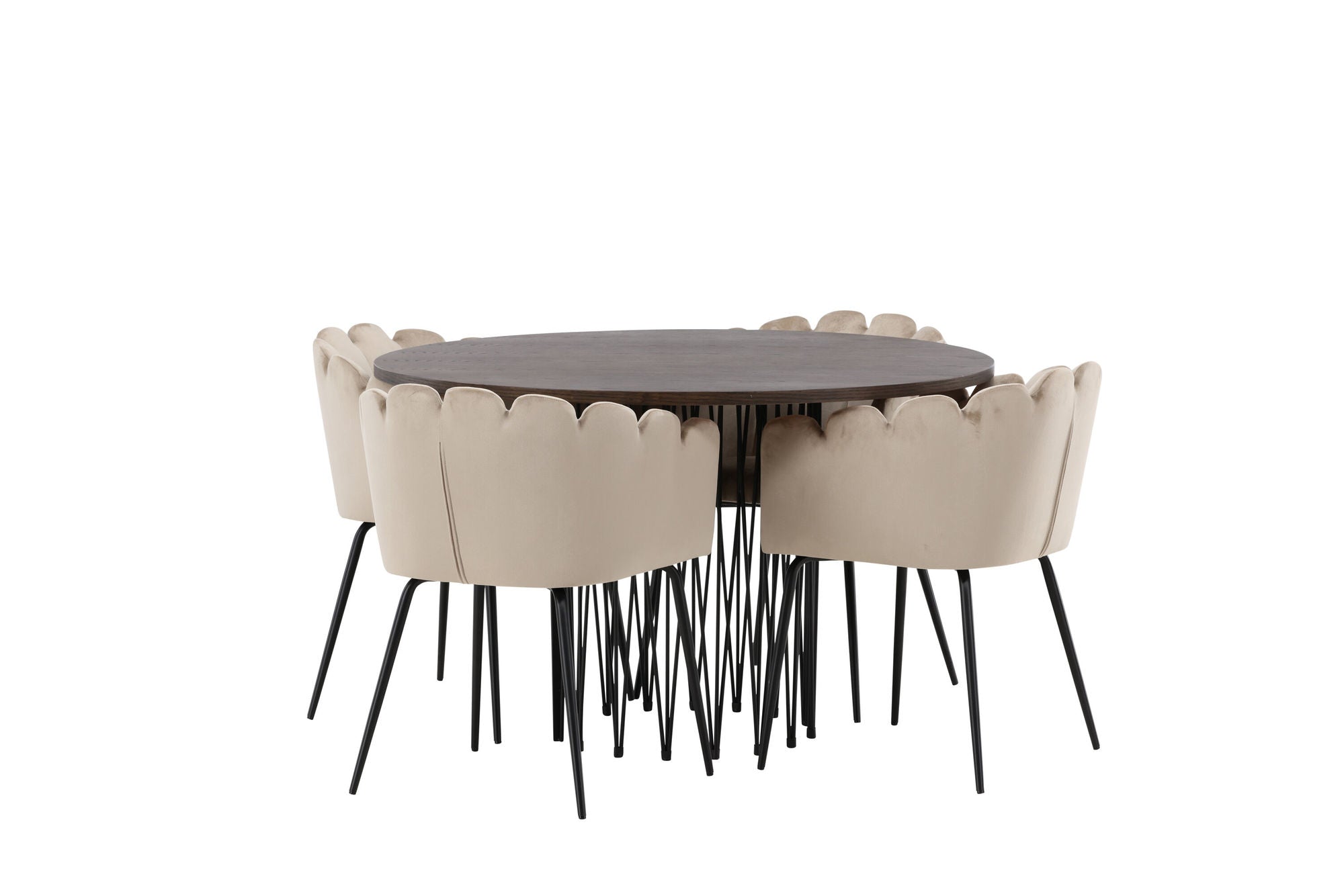 Venture Home Stone round spisebord - Black / Mocca Veneer +Limhamn stol - Black / Beige Velvet _4